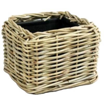 Planten/bloemen mand - vierkant - rotan - gevlochten riet - 25 x 25 x 18 cm - drypot