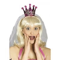 Chaks Bride To Be tiara/diadeem - roze/zilver - kroontje met sluier - vrijgezellenfeest   - - thumbnail