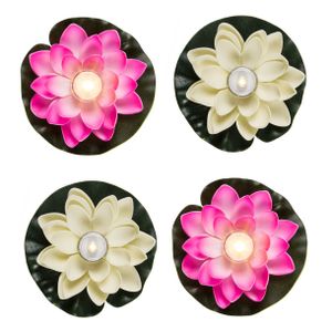 Setje van 6x stuks decoratie waterlelies met LED-licht 13 cm wit/roze