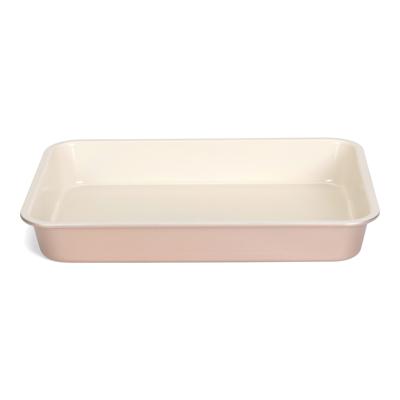 Rechthoekige ovenschaal/braadslede - metaal - 35 x 24 x 5 cm - wit/roze - Ovenschotel schalen Rechthoekige ovenschaal/braadslede - metaal - 35 x 24 x 5 cm - wit/roze - Ovenschotel schalen