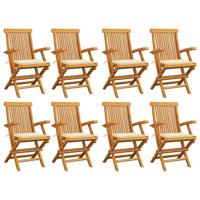 Tuinstoelen 8 st met crèmekleurige kussens massief teakhout