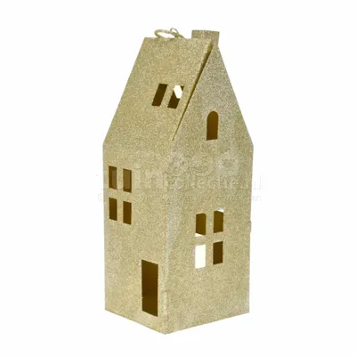 Waxinelichthouder Huisje Champagne-Goud 30cm