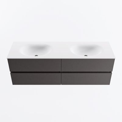 MONDIAZ VICA 150cm badmeubel onderkast Dark Grey 4 lades. Wastafel MOON dubbel zonder kraangat, kleur Talc.