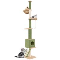 In Hoogte Verstelbare Krabpaal van 218 tot 253 cm Kattentoren met 5 Verdiepingen Ruimtecapsule Krabpalen van Sisal Ladder Touw
