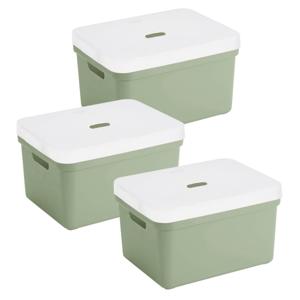 Sunware opbergbox met deksel - 3x - Sigma Home - kunststof - 5 liter - lichtgroen - opberg dozen