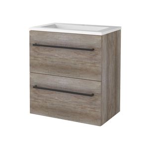 Badmeubelset BWS Salt 60x39cm Met Grepen 2 Lades Met Wastafel Acryl 1 Kraangat Scotch Oak