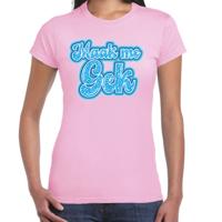 Verkleed T-shirt dames - lichtroze - Maak me gek - blauw - panter look - themafeest fout/goud/stout