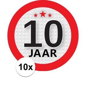 10x 10 Jaar leeftijd stickers rond 9 cm verjaardag versiering   -