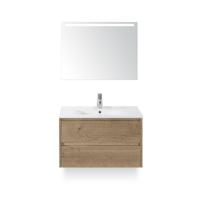 Dante Badmeubelset 80 cm - Natuur Eiken - Keramische Wastafel Wit Enjoy - met Sence Spiegel