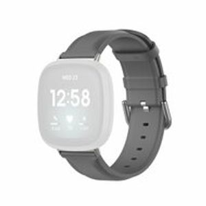 Fitbit Versa 3/4 & Sense 1/2 leren bandje - Donkergrijs