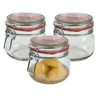 Weckpot/inmaakpot - 3x - glas - 500 ml - met beugelsluiting - transparant