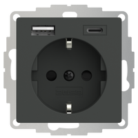 USB en USBC lader 15W 3A antraciet RAL7016 voor een 40mm diepe doos met stopcontact