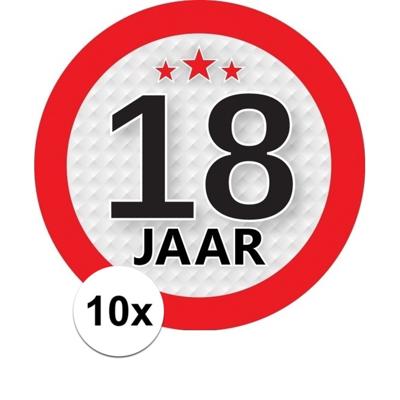 18 jaar leeftijd sticker - 10x - rond - Dia 9 cm - 18 jaar verjaardag - jubileum - leeftijd versieri