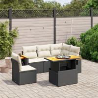 6-delige Loungeset met kussens poly rattan zwart