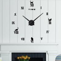 Home Office decor frameless kat vorm groot formaat DIY 3D spiegel oppervlakte muur stickers Mute klok grootte: 100 * 100cm (zwart)