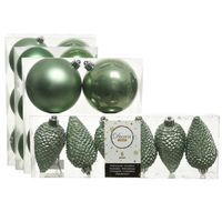 Kerstversiering kunststof kerstballen salie groen 6-8-10 cm pakket van 50x stuks - thumbnail