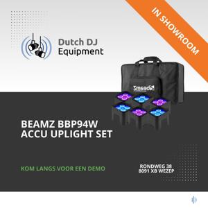 Beamz BBP94W accu Uplight set van 6 met tas