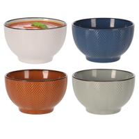 Siaki Soepkommen Fishbone - 4x stuks - 14 x 8 cm - 680 ml - keramiek