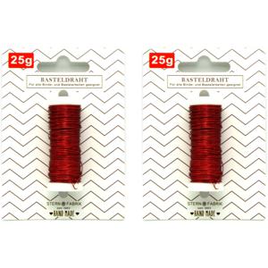 Binddraad/wikkeldraad - 2x rolletjes - rood - 50 m x 0,35 mm - hobbydraad/bloemendraad