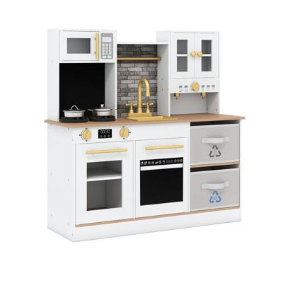 Kinderkeuken Speelset Houten Speelkeuken met Fornuis Geluid & Licht Koffiemachine Kraan & Kookgerei Natuur