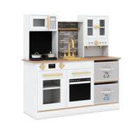 Kinderkeuken Speelset Houten Speelkeuken met Fornuis Geluid & Licht Koffiemachine Kraan & Kookgerei Natuur