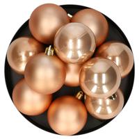 Decoris kerstballen - 12x st - toffee bruin - 6 cm - kunststof - mat/glans