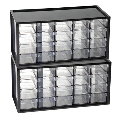 Sorteerbakjes spijkers/schroeven - 2x - 20 lades - 16 x 38 x 20 cm - opbergkastjes - ophangbaar - zw