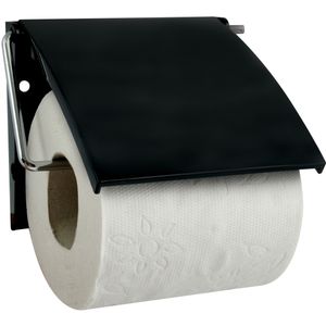 Toiletrolhouder wand/muur - metaal met afdekklepje - zwart