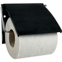 Toiletrolhouder wand/muur - metaal met afdekklepje - zwart - thumbnail