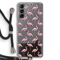 Flamingoprint groen: Samsung Galaxy S21 Transparant Hoesje met koord Flamingoprint groen: Samsung Galaxy S21 Transparant Hoesje met koord