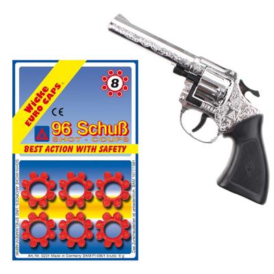 Cowboy speelgoed revolver/pistool set - kunststof - 6x 8 shots ringen - 96 shots in de set