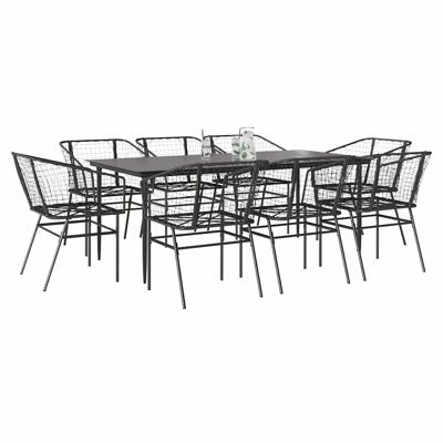 9-delige Tuinset poly rattan glas zwart