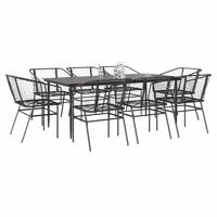 9-delige Tuinset poly rattan glas zwart