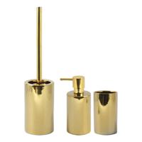 Badkamer accessoires set - WC-borstel/zeeppompje/beker - porselein - goud