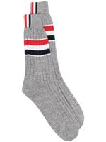 Thom Browne chaussettes en maille nervurée à rayures - Gris - thumbnail