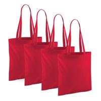 Draagtasje met hengsels - 4x - rood - 42 x 38 cm - katoen - 10 liter - boodschappen - gymtas