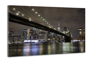 Karo-art Schilderij -Brooklyn Bridge, New York, in de avond,  2 maten, premium print