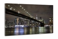 Karo-art Schilderij -Brooklyn Bridge, New York, in de avond,  2 maten, premium print