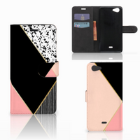 Wiko Pulp Fab 4G Bookcase Zwart Roze Vormen - thumbnail