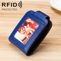 KB189 verticale koeienhuid lederen orgel vorm meerdere kaartsleuven anti-magnetische RFID portemonnee voor dames met transparant venster (Sapphire Bl