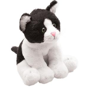 Pluche kat knuffel - zwart/witte lapjes kat - 13 cm - poes - katten speelgoed