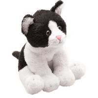 Pluche kat knuffel - zwart/witte lapjes kat - 13 cm - poes - katten speelgoed