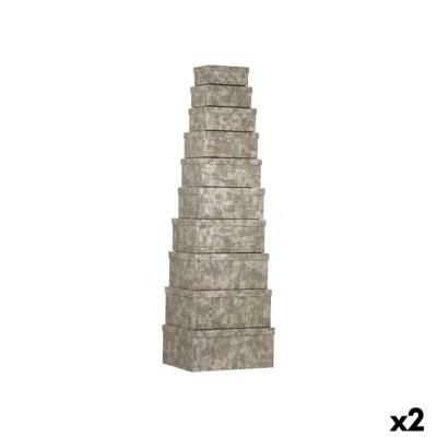 Set van opstapelbare opbergboxen Pincello 128 128 Antraciet Karton Strepen (2 Stuks)
