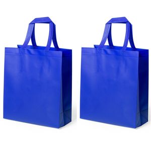 2x stuks draagtassen/schoudertassen/boodschappentassen in de kleur blauw 35 x 40 x 15 cm