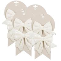 Kerst ornamenten strikken - 8x st - wit met glitter - 12 x 13 cm - kerstboomstrikjes