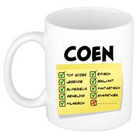 Naam mok Coen - wit - top gozer - keramiek - 300 ml - cadeau collega beker