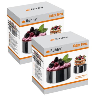 Ruhhy cakevorm/bakring verstelbaar - 2x - RVS - dia verstelbaar 16/30 cm - zilver - incl 2 clips