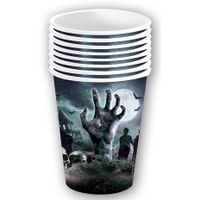 Halloween/horror begrafenis feest bekers - 24x - zwart - papier - 240 ml - thumbnail