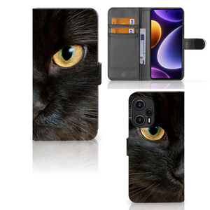 Xiaomi Poco F5 Telefoonhoesje met Pasjes Zwarte Kat