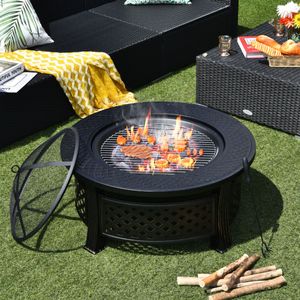 81 cm Ronde 3-In-1 Vuurschaal Hittebestendige Afwerking Buitenhaard Barbecue Houtrooster Pook Regenhoes voor Tuin Terras